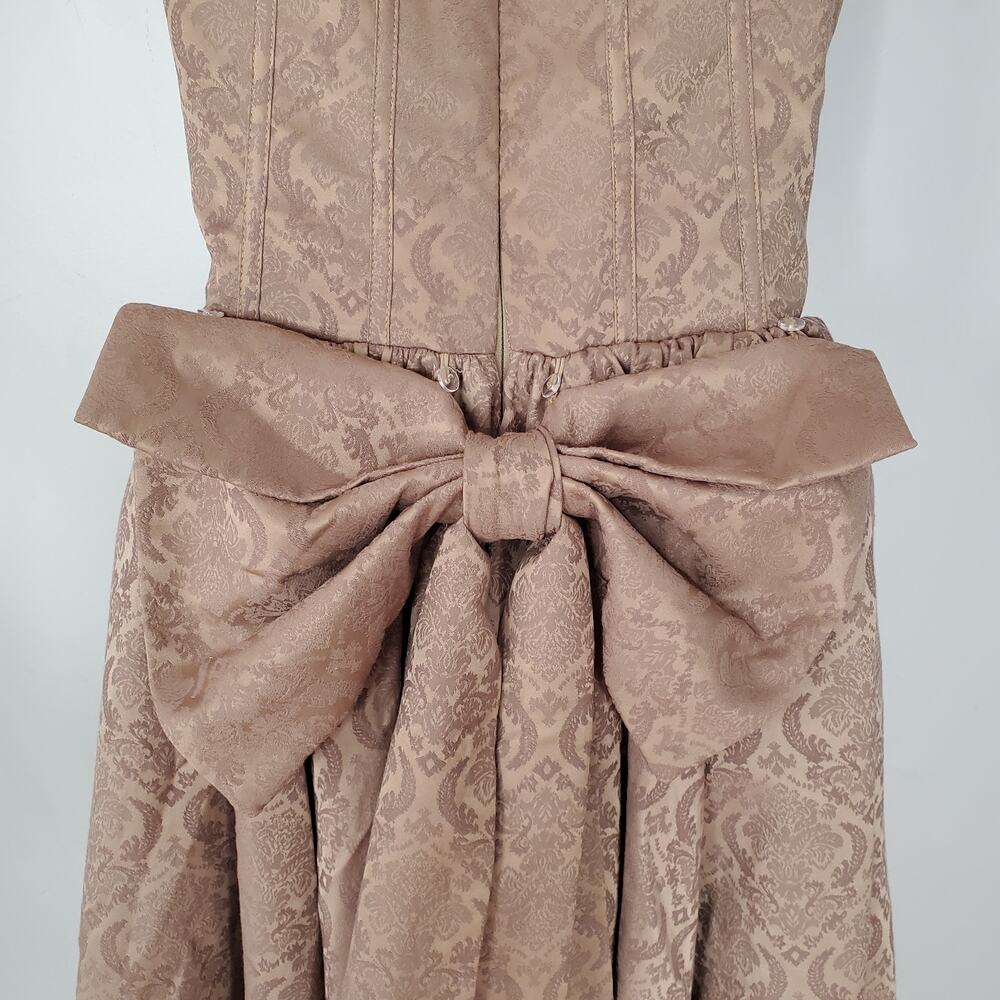 House of CB Alessandra Gold Jacquard Midi Dress with Detachable Bow Size Medium - Picture 11 of 16